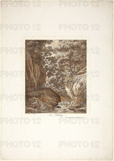The Ravine, 1794, Jacob Wilhelm Mechau, German, 1745-1808, Germany, Etching and aquatint in sanguine on ivory wove paper, 247 x 200 mm (plate), 470 x 331 mm (sheet)