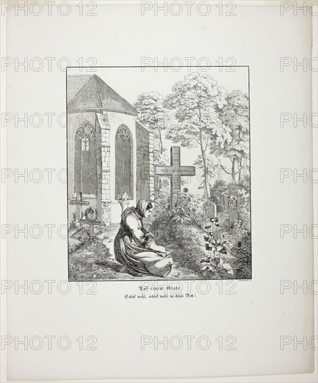 On a Grave, plate nine from Zehn Blätter zu Hebels Alemannischen Gedichten, 1820, Sophie Reinhard (German, 1777-1843), published by Mohr und Winter, Germany, Etching on cream wove paper, 317 x 262 mm (plate), 462 x 378 mm (sheet)