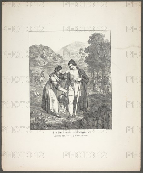 The Governor of Schopfheim, plate seven from Zehn Blätter zu Hebels Alemannischen Gedichten, 1820, Sophie Reinhard (German, 1777-1843), published by Mohr und Winter, Germany, Etching on cream wove paper, 317 x 262 mm (plate), 460 x 379 mm (sheet)