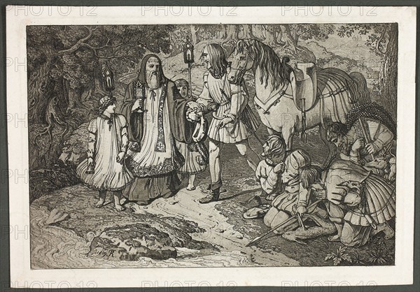 Rudolph of Habsburg and the Priest, 1809, Karl Russ, German, 1799-1843, Germany, Etching and aquatint on ivory wove paper, 158 x 233 mm (plate), 173 x 248 mm (sheet)