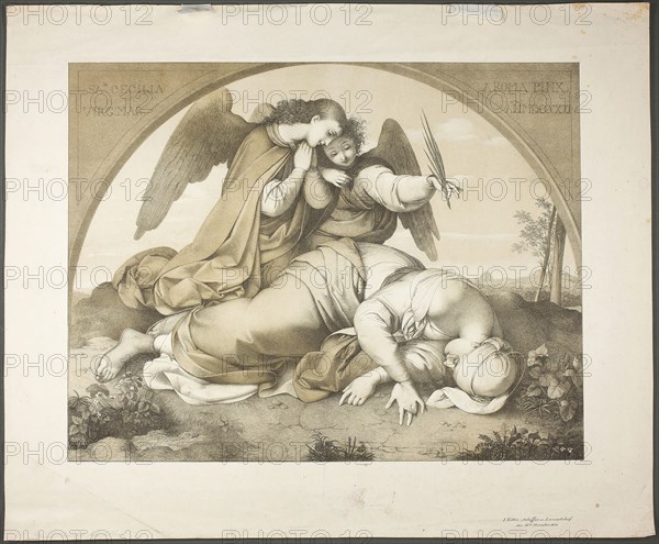 Death of Saint Cecilia, 1821, Johann Evangelist Scheffer von Leonhartshoff, Austrian, 1795-1822, Austria, Tint lithograph on ivory wove paper, 334 × 430 mm (image), 446 × 539 mm (sheet)