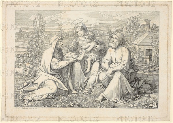 The Holy Family, n.d., Ludwig Ferdinand Schnorr von Carolsfeld, German, 1788-1853, Germany, Etching on ivory wove paper, 137 x 198 mm (plate), 147 x 206 mm (sheet)