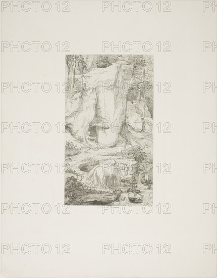 A Hermit Leading his Horse to Water, 1840, Moritz von Schwind, Austrian, 1804-1871, Austria, Etching on paper, 180 × 104 mm (image), 193 × 131 mm (plate), 330 × 255 mm (sheet)
