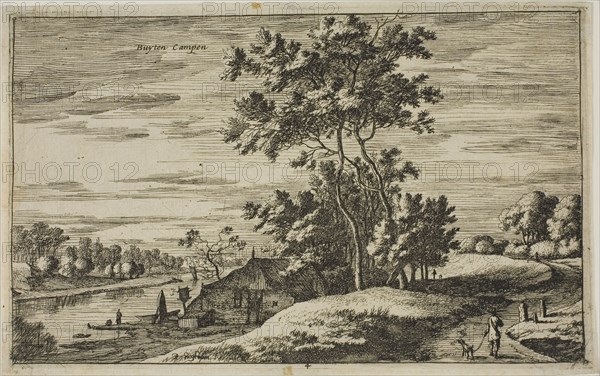 View Near Kampen, plate 4 from Views of Dutch Villages, c. 1650, Roelant Roghman (Dutch, 1627-1692), published by Clement de Jonghe (Dutch, 1624/25-1677), Netherlands, Etching in black on cream laid paper, 131 x 211 mm (plate), 135 x 215 mm (sheet)
