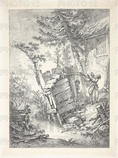 The Laundress, 1756, François Boucher, French, 1703-1770, France, Etching, with traces of engraving, in black on ivory laid paper, 315 × 225 mm (plate), 333 × 247 mm (sheet)