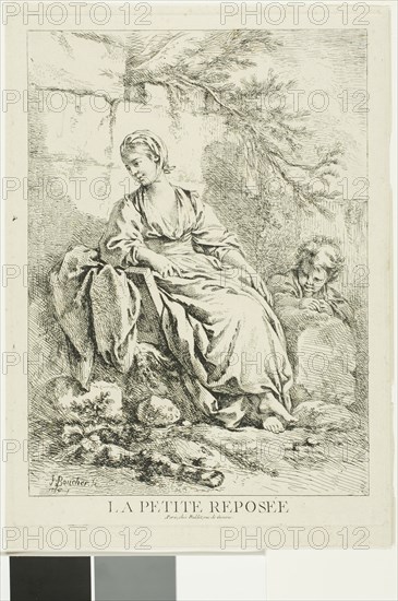 Young Woman Resting, 1756, François Boucher, French, 1703-1770, France, Etching on cream laid paper, 256 × 182 mm (plate), 266 × 190 mm (sheet)
