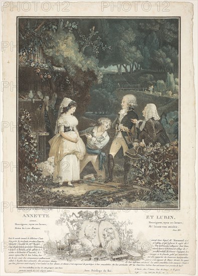 Annette and Lubin, 1789, Philibert Louis Debucourt, French, 1755-1832, France, Etching and aquatint on ivory laid paper, 380 × 268 mm