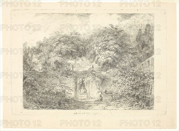 The Little Park, c. 1763, Jean-Honoré Fragonard, French, 1732-1806, France, Etching in black on cream laid paper, 112 × 165 mm (plate), 135 × 186 mm (sheet)