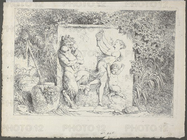 Satyrs Family, from Bacchanales, or Satyrs’ Games, 1763, Jean Honoré Fragonard, French, 1732-1806, France, Etching on laid paper, 133 × 202 mm (image), 145 × 210 mm (plate), 178 × 245 mm (sheet)
