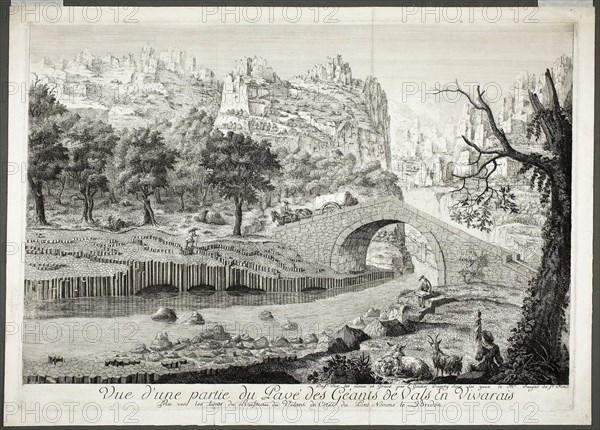 View of Part of the Pathway of the Giants of Vals in Vivarais, c. 1778, Arnault Éloi Gautier D’Agoty, French, 1741-1780 or 1783, France, Etching and stipple engraving in black on ivory wove paper, 323 × 458 mm (plate), 349 × 483 mm (sheet)
