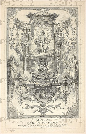 Apollo, from Livre de Portieres, published 1737, Claude Gillot, French, 1673-1722, France, Etching on cream laid paper, 300 × 251 mm (image/plate)