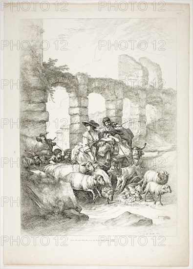 Plate Twelve of 38 from Oeuvres de J. B. Huet, 1796–99, Jean Baptiste Huet, French, 1745-1811, France, Etching on paper, 480 × 350 mm