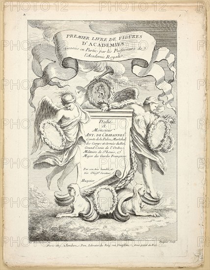 Figure (recto and verso), from Premier livre de figures d’Academies gravées en Partie par les Professeurs de l’ Académie Royale, published 1737, Gabriel Huquier (French, 1695-1772), after Edme Bouchardon (French, 1698-1762), Charles-Nicholas Cochin, the younger (French, 1715-1790), after Carle van Loo (French, 1705-1765), printed by Gabriel Huquier (French, 1695-1772), published by Jombert Père (French, 18th century), France, Etching (recto and verso) on ivory laid paper, 285 × 196 mm (recto plate), 223 × 194 mm (verso plate), 290 × 232 mm (sheet)