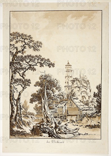 The Fishers, 1771, Jean Baptiste Le Prince, French, 1734-1781, France, Etching and aquatint on cream laid paper, 382 × 270 mm