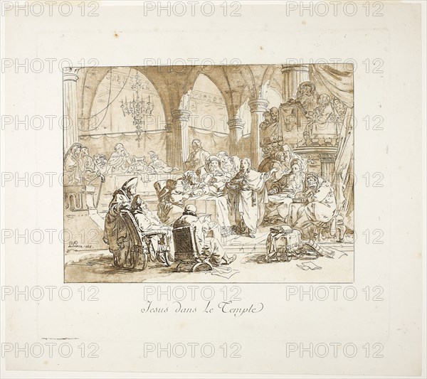 Jesus in the Temple, n.d., Jean Baptiste Le Prince, French, 1734-1781, France, Aquatint and etching on off-white laid paper, 262 × 299 mm (plate), 312 × 354 mm (sheet)