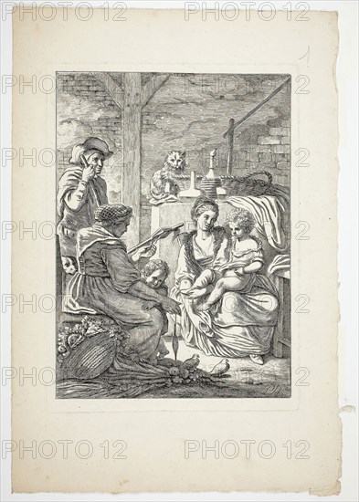 The Household Peasant, 1784, Pierre Lelu, French, 1741-1810, France, Etching on ivory wove paper, 313 × 225 mm (plate), 433 × 294 mm (sheet)