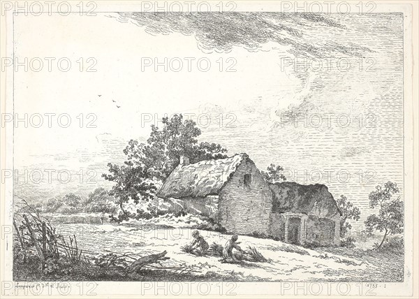 Farm Scene with Boys Bundling Wood, 1755, Louis Simon Lempereur, French, 1728-1807, France, Etching on white paper, 183 × 258 mm