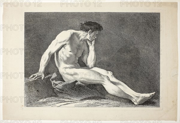 Figure, from Six Figures Académiques, n.d., Carle Vanloo, French, 1705-1765, France, Etching on cream laid paper, 284 × 398 mm (plate), 332 × 493 mm (sheet)
