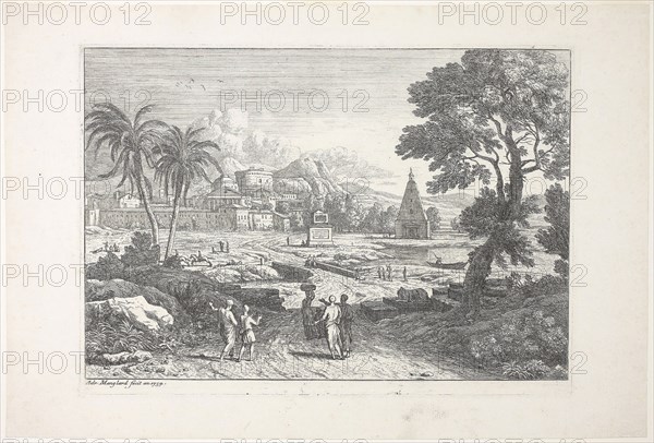 Landscape with Two Palms, 1752, Adrien Manglard, French, 1695-1760, France, Etching on ivory laid paper, 165 × 233 mm (image), 180 × 240 mm (plate), 212 × 282 mm (sheet)