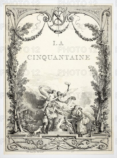 The Fifty, 1771, Jean Michel Moreau, French, 1741-1814, France, Etching with roulette and stipple on cream laid paper, 261 × 189 mm (image), 266 × 196 mm (sheet)