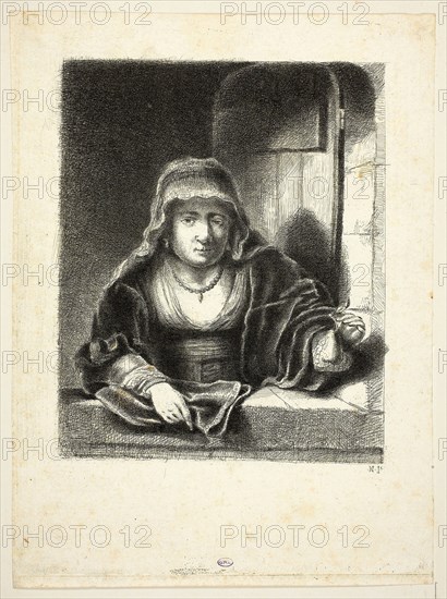 Woman at a Window, 1759, Jean-Pierre Norblin de la Gourdaine (French, 1745-1830), after Ferdinand Bol (Dutch, 1616-1680), France, Etching on paper, 142 × 117 mm