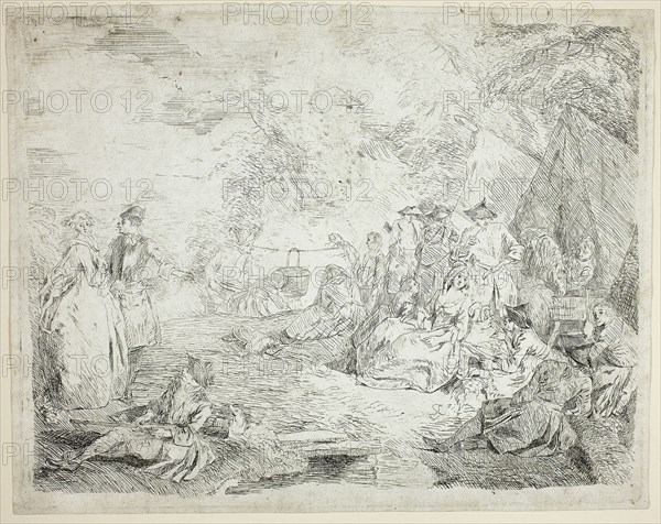 Troops Resting, n.d., Jean-Baptiste Pater, French, 1695-1736, France, Etching on ivory laid paper, 185 × 233 mm (sheet), 180 × 227 mm (sheet)