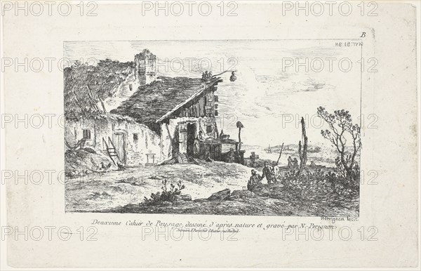 Landscape, from Deuxieme Cahier de Paysage, 1772, Nicolas Pérignon, French, 1726-1782, France, Etching on off-white laid paper, 111 × 178 mm (plate), 160 × 250 mm (sheet)