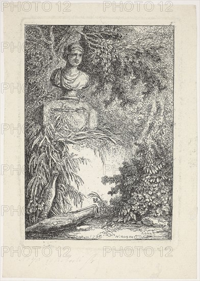 The Bust, plate two from Les Soirées de Rome, 1764, Hubert Robert, French, 1733-1808, France, Etching on ivory laid paper, 128 × 88 mm (image), 136 × 95 mm (plate), 164 × 117 mm (sheet)