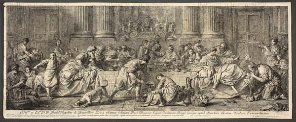 Mary Magdalene washing Jesus’ Feet, 1787, Pierre Hubert Subleyras, French, 1699-1749, France, Etching on paper, 245 × 615 mm (plate), 255 × 620 mm (sheet)
