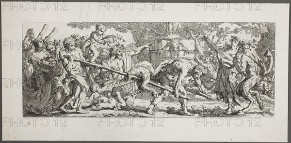 Offering to Bacchus, plate one of four from Le Travaux de la Vendange, 1750, Joseph–Marie Vien, the Elder, French, 1716-1809, France, Etching on paper, 160 × 425 mm (image), 170 × 433 (plate)