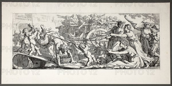 Return from the Vineyards, plate three of four from Le Travaux de la Vendange, 1750, Joseph–Marie Vien, the Elder, French, 1716-1809, France, Etching on paper, 160 × 425 mm (image), 170 × 433 (plate)
