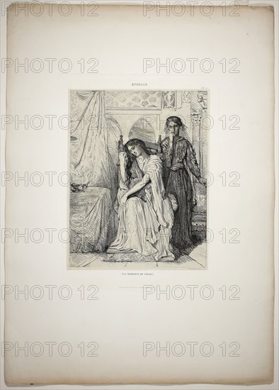 The Willow Song, plate nine from Othello, 1844, Théodore Chassériau, French, 1819-1856, France, Etching, engraving, roulette, and drypoint on paper, 293 × 229 mm (image), 368 × 263 mm (plate), 638 × 445 mm (appro×. sheet)