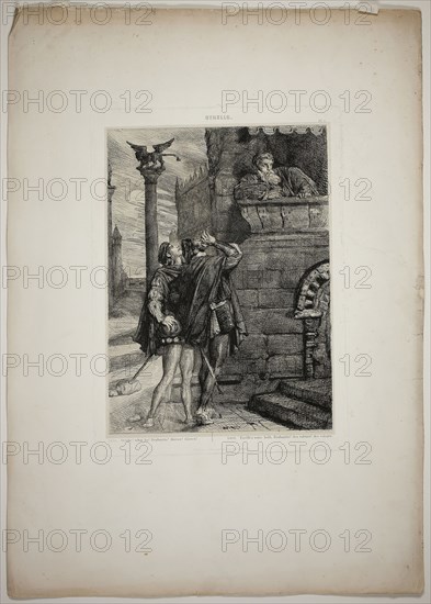 Owake! what ho! Brabantio! thieves! thieves!, plate one from Othello, 1844, Théodore Chassériau, French, 1819-1856, France, Etching, engraving, and roulette on paper, 325 × 237 mm (image), 372 × 270 mm (plate), 638 × 445 mm (appro×. sheet)