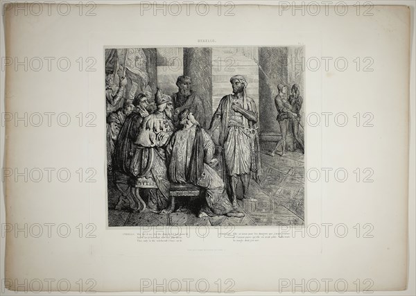 She Lov’d Me for the Dangers, plate three from Othello, 1844, Théodore Chassériau, French, 1819-1856, France, Etching, engraving, and roulette on paper, 279 × 308 mm (image), 348 × 364 mm (plate), 638 × 445 mm (appro×. sheet)