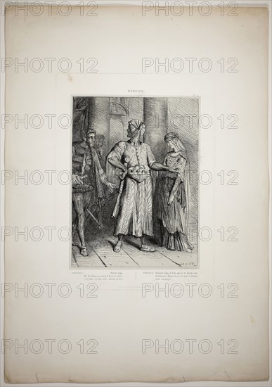 Honest Iago, my Desdemona must I leave to thee, plate four from Othello, 1844, Théodore Chassériau, French, 1819-1856, France, Etching, engraving, roulette, and drypoint on paper, 284 × 212 mm (image), 365 × 266 mm (plate), 638 × 445 mm (appro×. sheet)