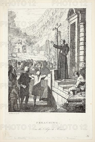Preaching in the College at Rome, 1773/75, David Allan, Scottish, 1744-1796, Scotland, Etching on ivory laid paper, 299 x 190 mm (plate), 310 x 205 mm (sheet)