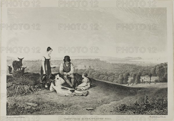 View from Kings, Weston Hill, from Three Views, Illustrative of The Scenery of Bristol, and its Vicinity, 1823, Francis Danby (English, born Ireland, 1793-1861), printed by Rowney & Forster, England, Lithograph on ivory wove paper, 225 × 334 mm (image), 251 × 358 mm (sheet)