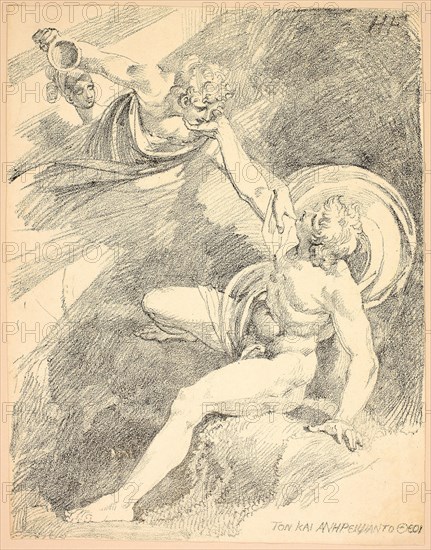 Heavenly Ganymede, plate XV from the second issue of Specimens of Polyautography, 1804, published 1806–07, Henry Fuseli (Swiss, active in England, 1741-1825), published by Georg Jacob Vollweiler (German, 1770-1847), England, Lithograph in black on buff wove paper, 312 × 243 mm