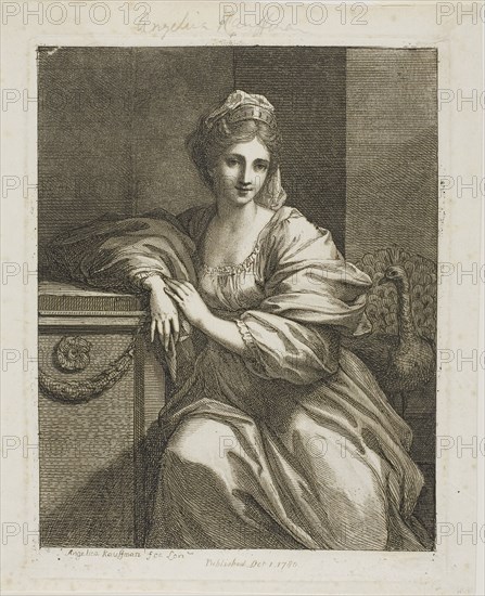 Juno and the Peacock, 1780, Angelica Kauffmann, Swiss, 1741-1807, Switzerland, Etching and aquatint on ivory laid paper, 205 x 167 mm (plate), 234 x 189 mm (sheet)