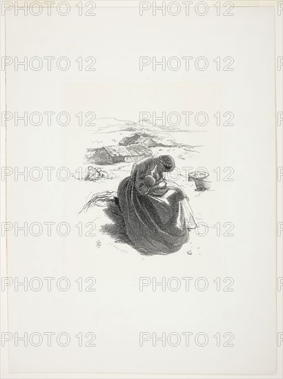 The Young Mother, 1857, Sir John Everett Millais, English, 1829-1896, England, Etching on ivory chine, laid down on white wove paper, 205 × 160 mm (plate), 366 × 267 mm (sheet)