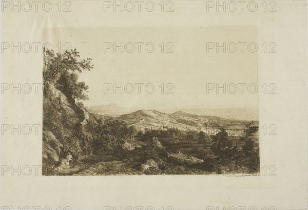 View of Ariccia, 1853, George Loring Brown, American, 1814-1889, United States, Etching on cream China paper, 120 x 173 mm (image), 140 x 196 mm (plate), 167 x 242 mm (sheet)