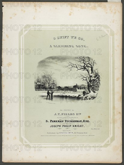 O’ Swift We Go, a Sleighing Song, 1840, Benjamin Champney, American, 1817–1907, United States, Tint lithograph on ivory wove paper, 262 x 203 mm (image), 340 x 252 mm (sheet)