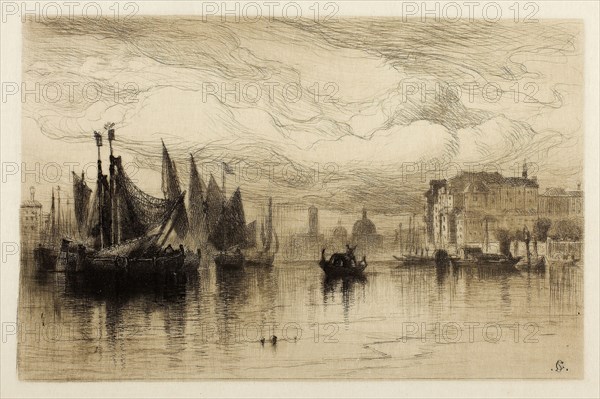 A Cloudy Day in Venice, 1881, Samuel Colman, American, 1832-1920, United States, Etching on ivory laid paper, 125 x 193 mm (image), 127 x 195 mm (plate), 327 x 443 mm (sheet)