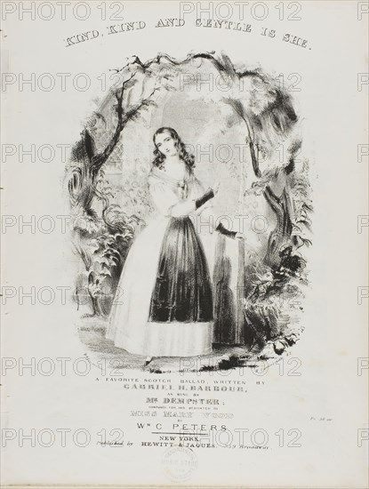 Kind, Kind and Gentle is She, c. 1840, Currier & Ives, American, founded in 1834, United States, Lithograph on paper, 225 x 175 mm (image), 337 x 256 mm (sheet folded)