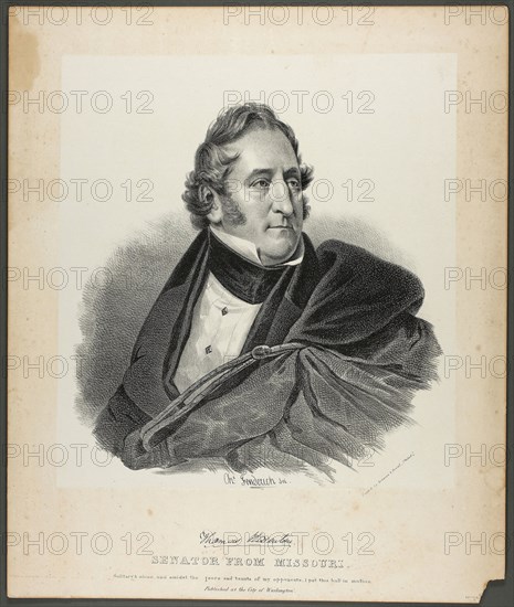 Thomas Benton, Senator from Missouri, c. 1840, Charles Fenderich, German, active in the United States, 1805–1887, United States, Lithograph on ivory wove paper, 385 x 288 mm
