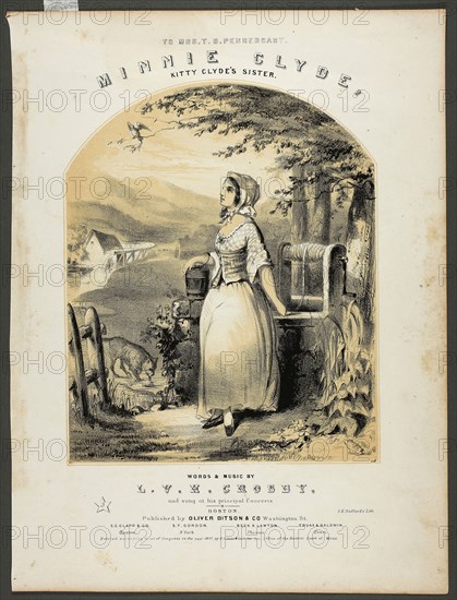 Minnie Clyde, 1857, Winslow Homer, American, 1836–1910, United States, Tint lithograph on cream wove paper, 223 x 182 mm (image, without text), 337 x 254 mm (sheet)