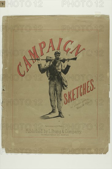 Campaign Sketches: Part I, Cover, 1863, Winslow Homer, American, 1836–1910, United States, Color lithograph on tan wove paper (folded), 354 x 277 mm (sheet, folded)