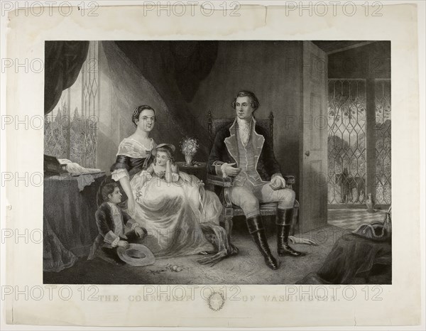The Courtship of Washington, 1860, John C. McRae, American, active 1855–1880, United States, Engraving on ivory wove paper, 383 x 545 mm (plate), 504 x 649 mm (sheet)