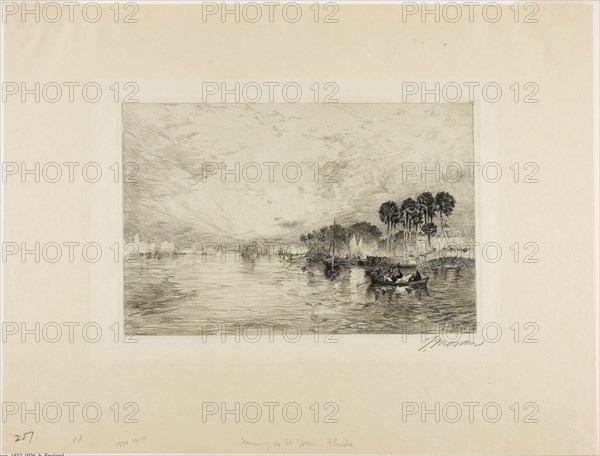 Morning on St. John’s, Florida, 1886, Thomas Moran, American, born England, 1837-1926, United States, Etching and drypoint on cream laid paper, 144 x 218 mm (image), 150 x 225 mm (plate), 279 x 365 mm (sheet)