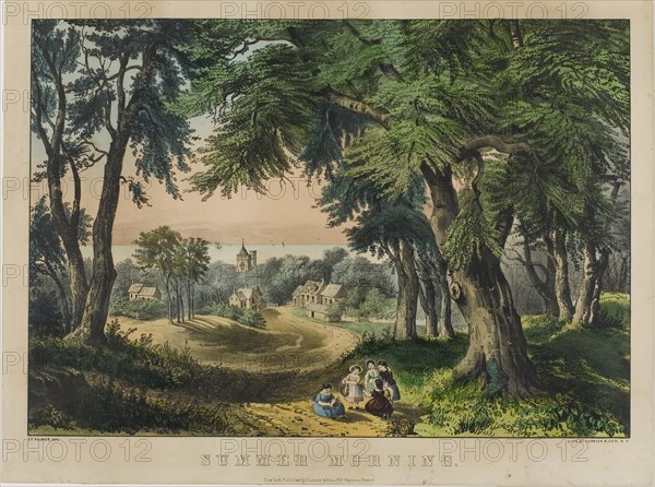 Summer Morning, 1862, Frances Palmer (American, born England, 1812–1876), published by Currier & Ives (American, 1824–1895), United States, Color lithograph, heightened by gum arabic, on thick buff wove paper, 261 x 375 mm (image), 303 x 406 mm (sheet)
